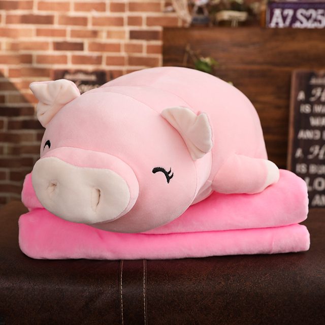 Sleepy Piggy Plush Pillow With Blanket, Pink 40cm โ photo 4
