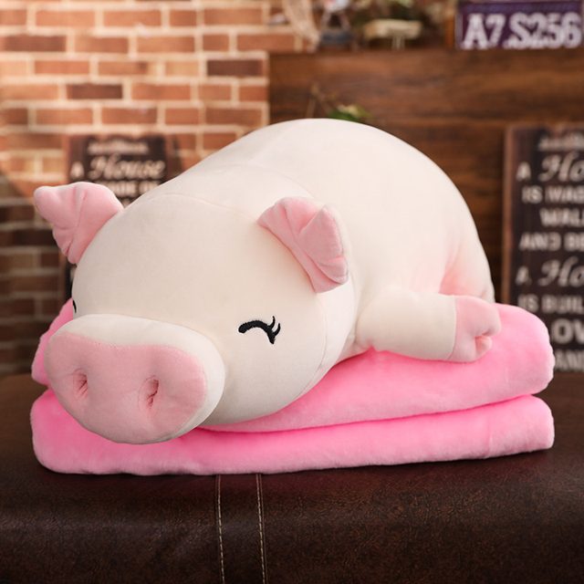 Big Sleepy Piggy Body Pillow With Blanket, Cream 75cm