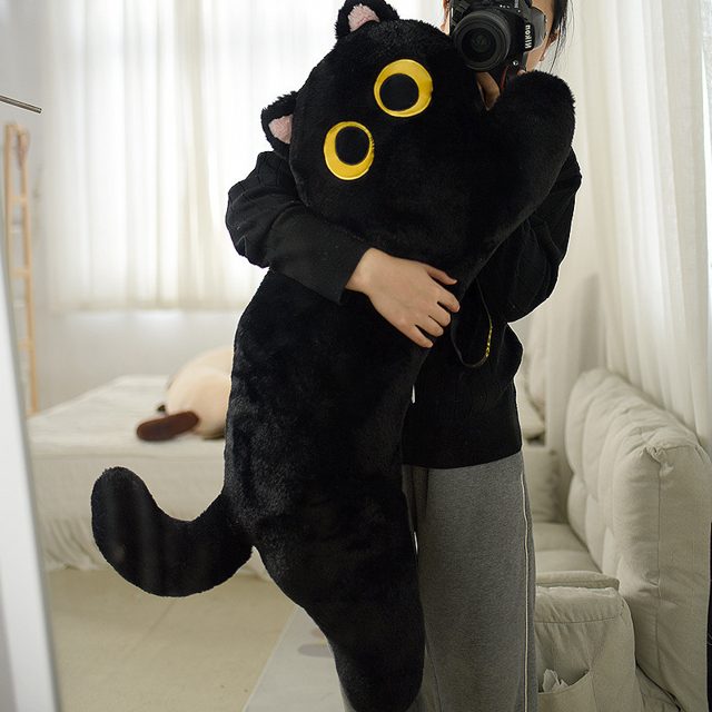 Long Black Cat Hugging Pillow Plush 100cm