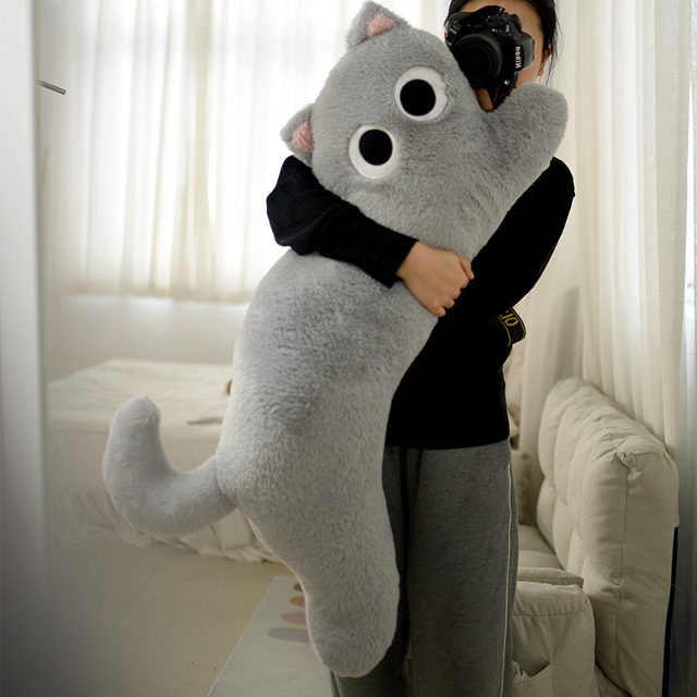 Long Grey Cat Hugging Pillow Plush 100cm