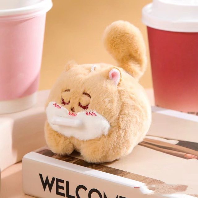 Sleepy Tan Kitten Keychain Charm