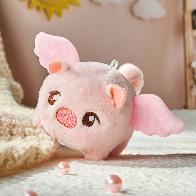 Pink Winged Flying Piggy Keychain Charm