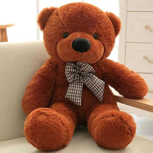 Classic Brown Teddy Bear With Plaid Bow