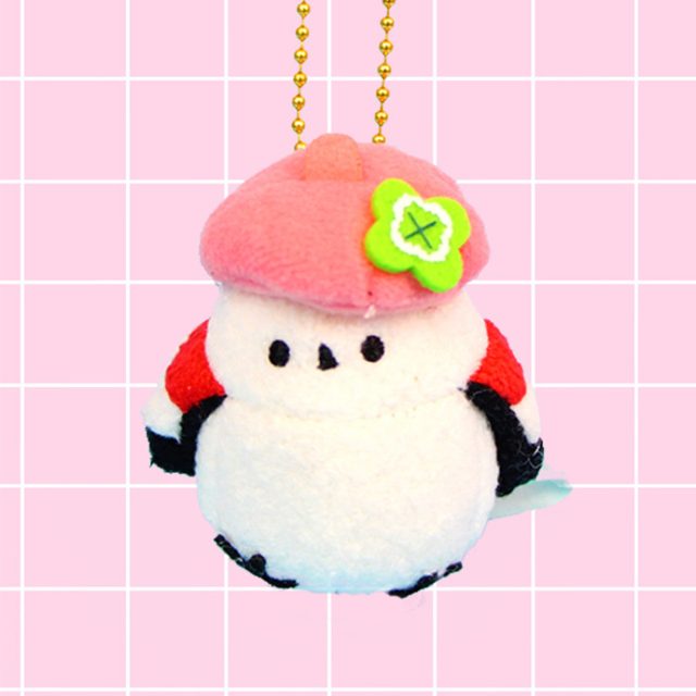 Snowy Tit Bird Painter Keychain with Beret
