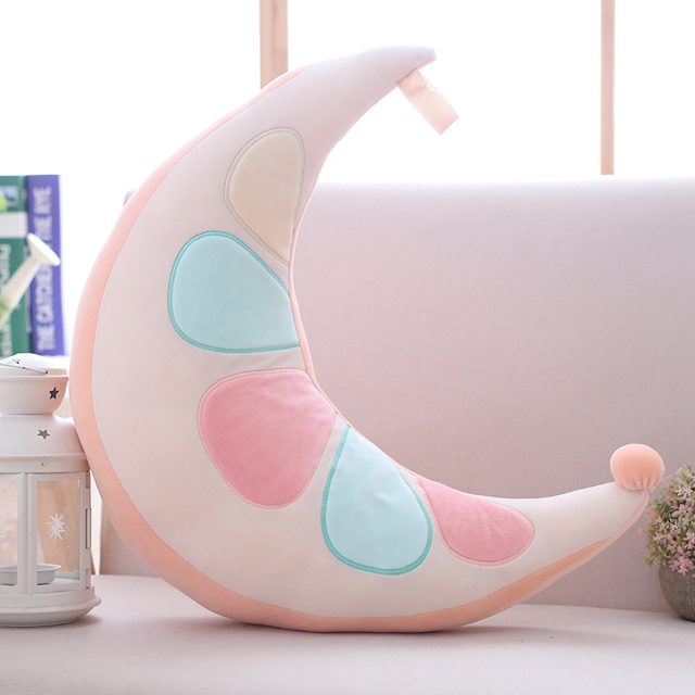 Pastel Petal Crescent Moon Plush Pillow