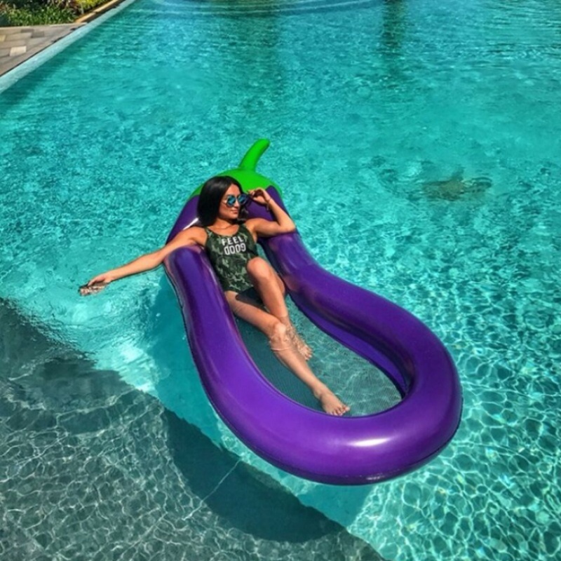 Inflatable Eggplant Pool Lounger with Mesh Net