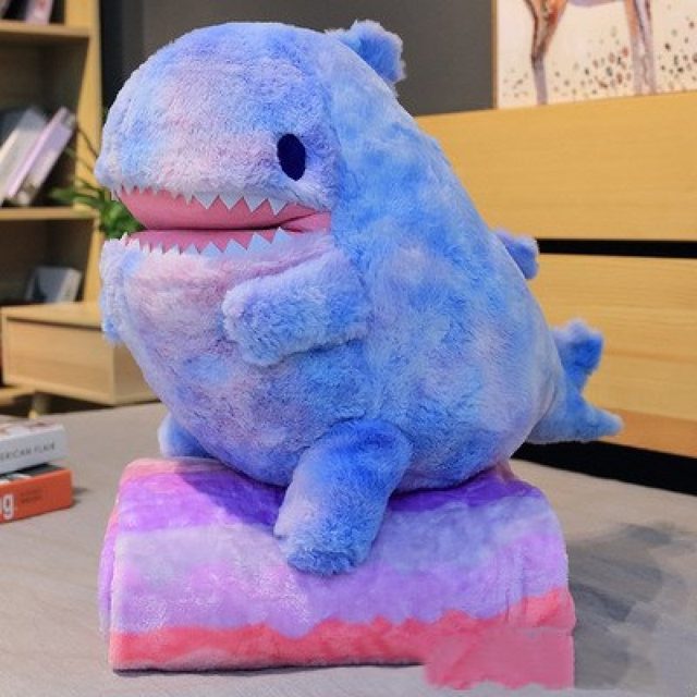 Rainbow Tie-Dye Dino Plush with Blanket โ photo 3