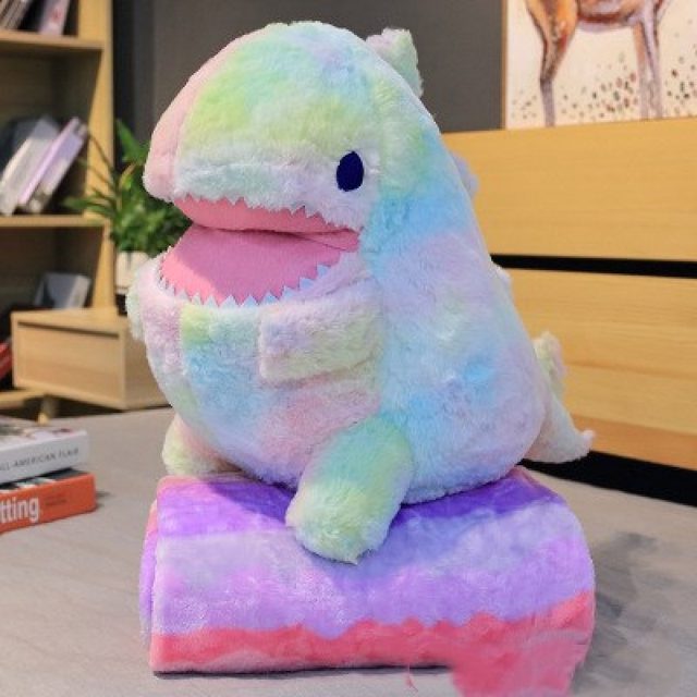 Rainbow Tie-Dye Dino Plush with Blanket