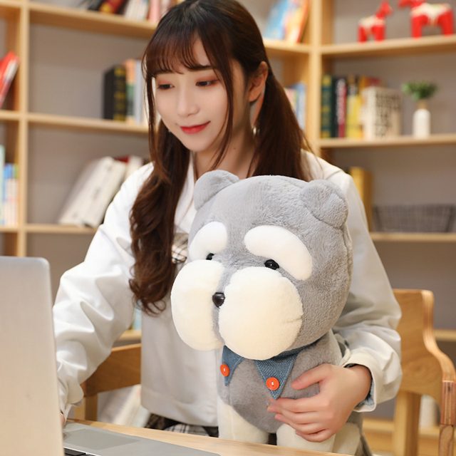 Schnauzer Puppy Plush With Blue Overalls, 35cm
