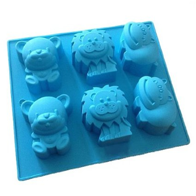 6-Cavity Animal Silicone Mold (Bear, Lion, Hippo)