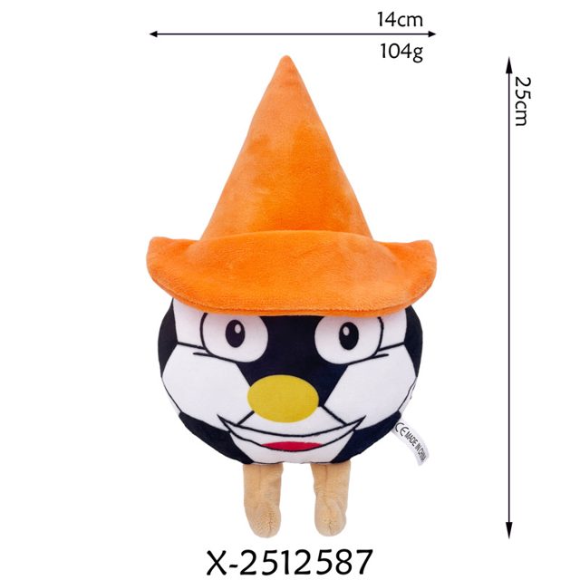Soccer-Ball Cat Plush With Orange Witch Hat