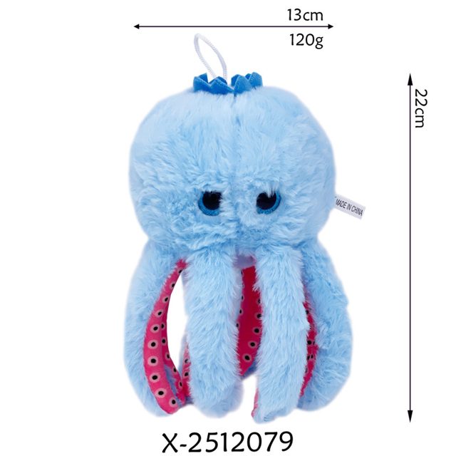Fuzzy Blue Octopus Plush With Pink Tentacles
