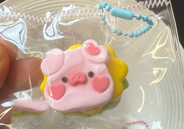 Piggy Heart Macaron Burger Bag Charm