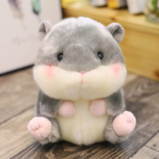 Pudgy Grey Hamster Plush, 18cm