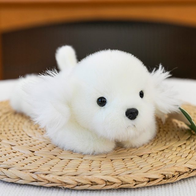 Sleepy White Fluffball Puppy Plush