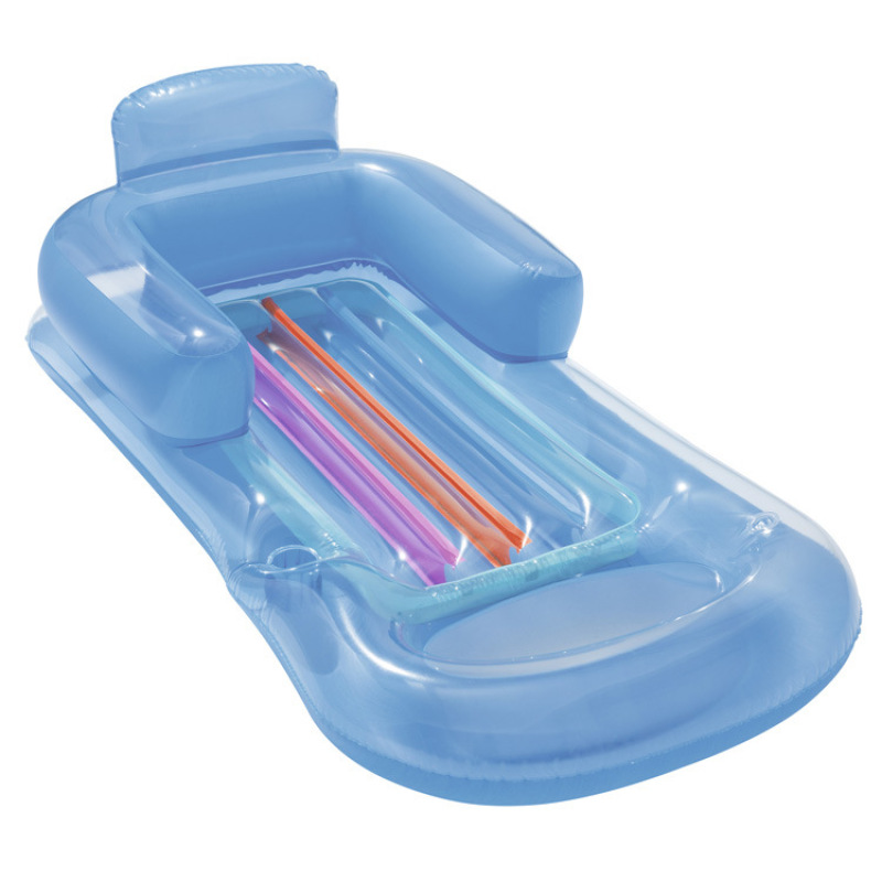 Transparent Blue Inflatable Pool Lounger With Headrest