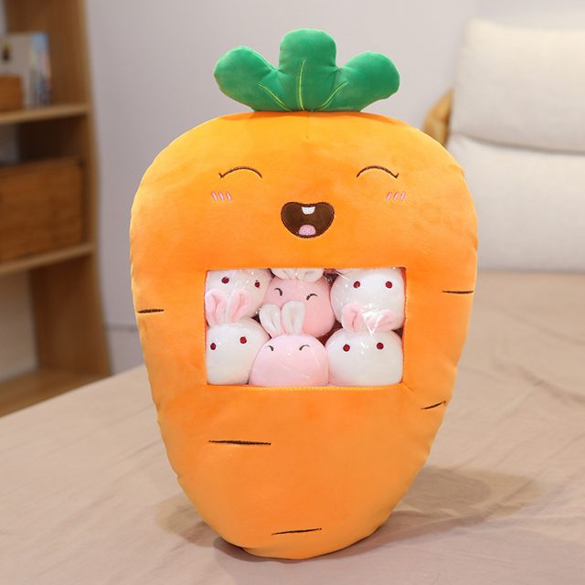 Carrot Pouch Plush With Mini Bunny Plushies