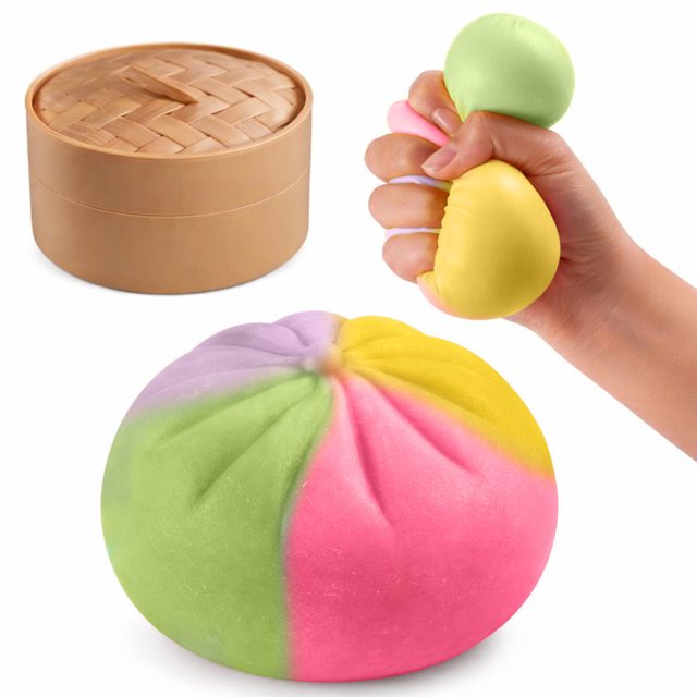 Rainbow Steamed Bun Squishy with Bamboo Steamer