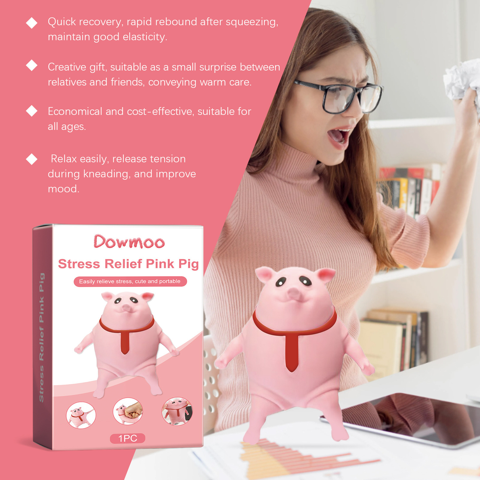 Stress Relief Pink Pig Squeeze Toy