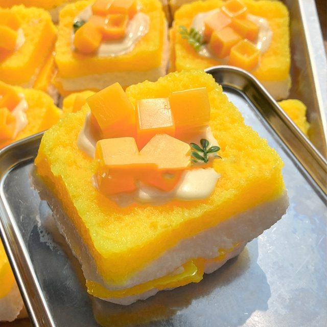 Double-Stack Mango Cake Slice Squishy