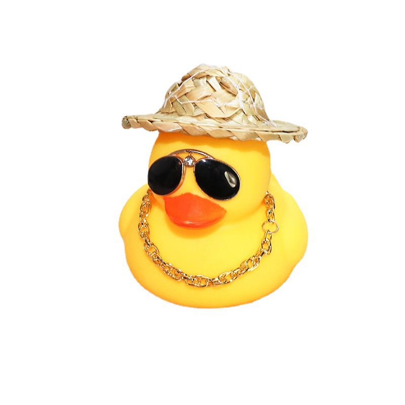 Straw Hat Yellow Duck Car Dashboard Toy โ photo 3
