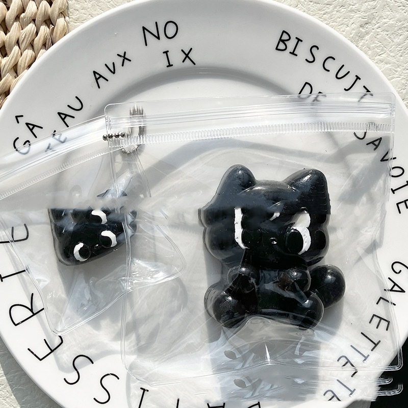 Black Jelly Cat Squishy in Pouch