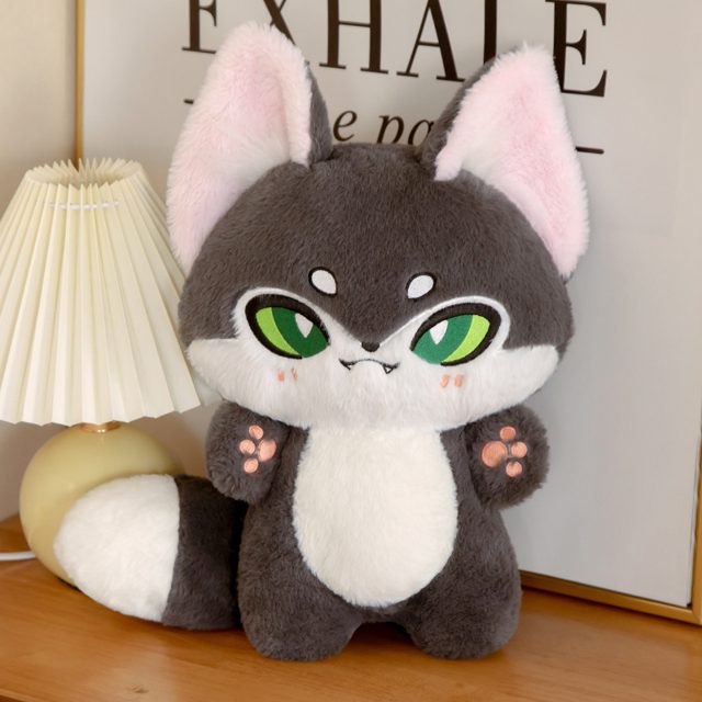 Mischievous Grey Fox-Cat Plush