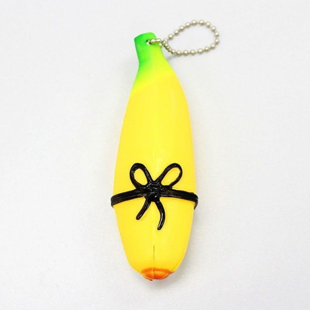 Squishy Banana Keychain with Black Bow