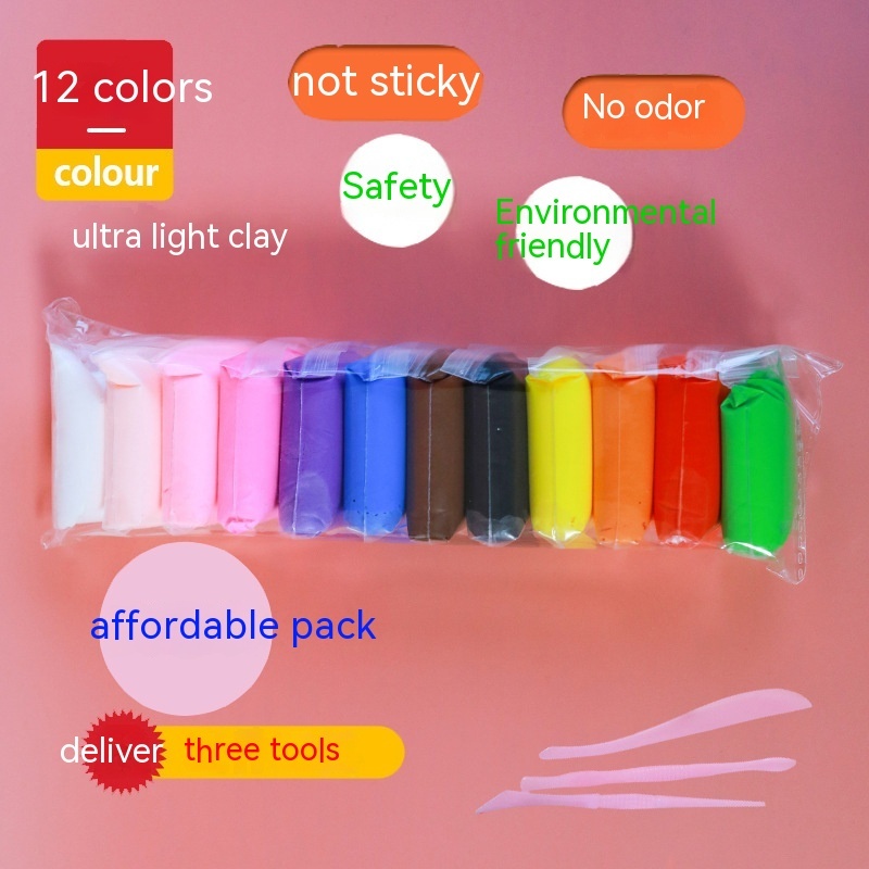 Ultra-Light Air-Dry Clay Set — 12 Colors + Tools