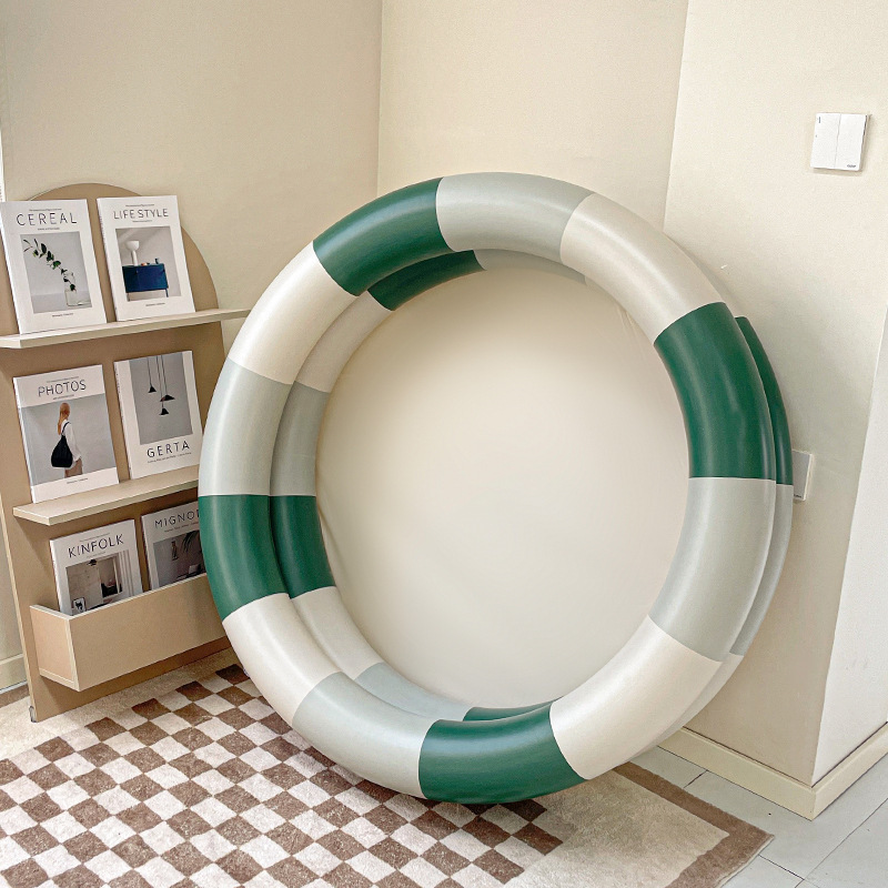 Retro Green-Striped Round Inflatable Pool