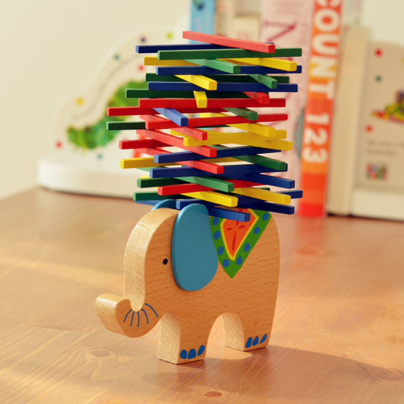 Wooden Elephant Balance Stacking Sticks Game