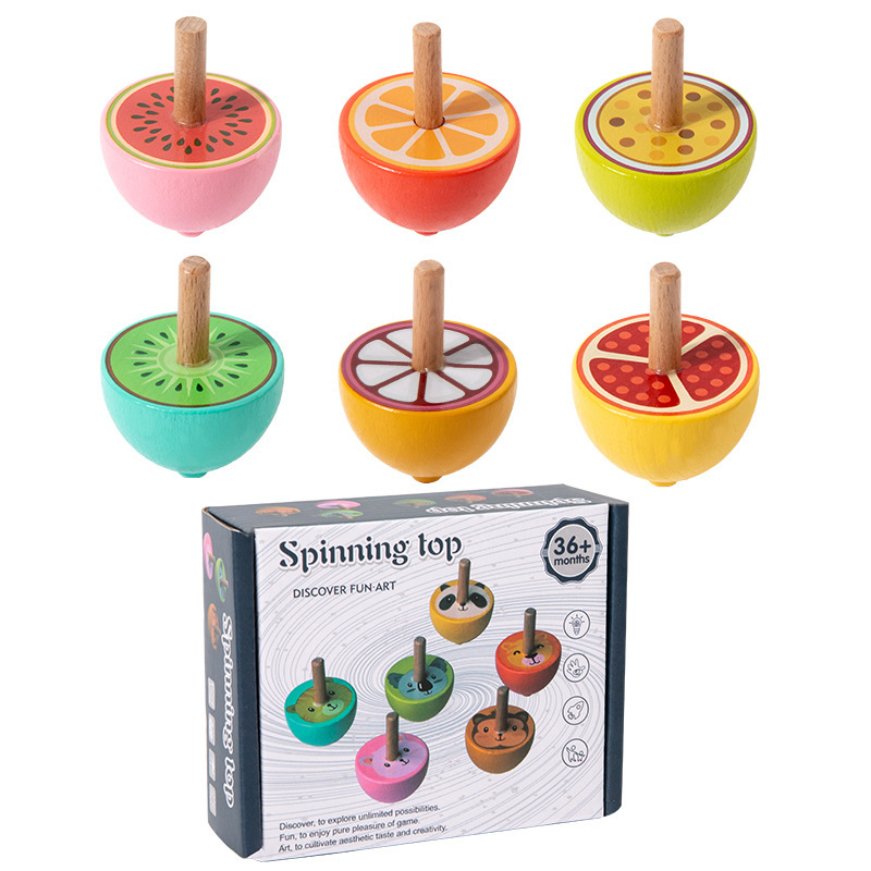 Wooden Animal-Face Spinning Tops (Set of 6) — photo 2